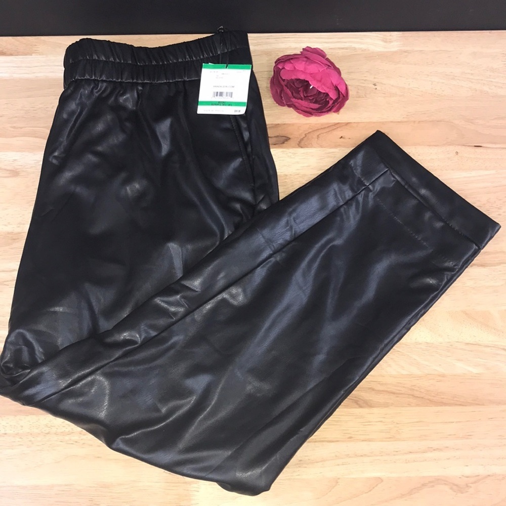 Anne Klein Anne Black Women's Faux Leather Pull On Ankle Pants